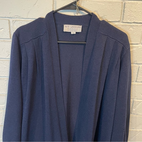 St. John Basics Navy Puffed Sleeve Sweater Cardigan S - Picture 3 of 13